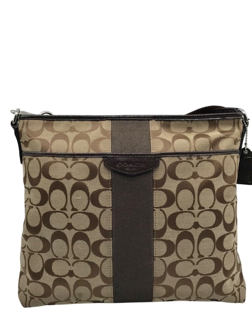 Coach Brown & Tan Jacquard Canvas Signature Stripe Crossbody Bag F28502